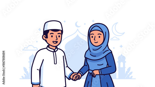 happy muslim couple holding hands