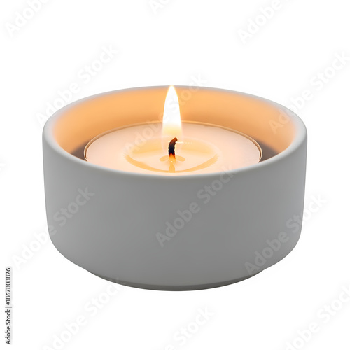 Wallpaper Mural Lit tea light candle with steady flame. Minimal, clean studio image ideal for decoration, spirituality, relaxation, or safety concepts. Isolated on white or transparent background. PNG format. Torontodigital.ca
