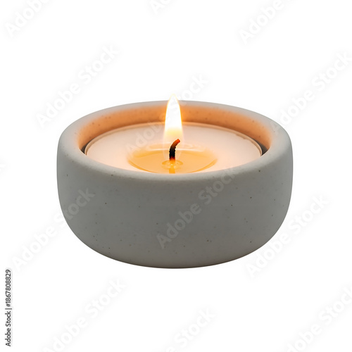 Wallpaper Mural Lit tea light candle with steady flame. Minimal, clean studio image ideal for decoration, spirituality, relaxation, or safety concepts. Isolated on white or transparent background. PNG format. Torontodigital.ca