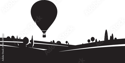 High-quality hot air balloon silhouettes featuring single balloons, groups, and scenic flight compositions