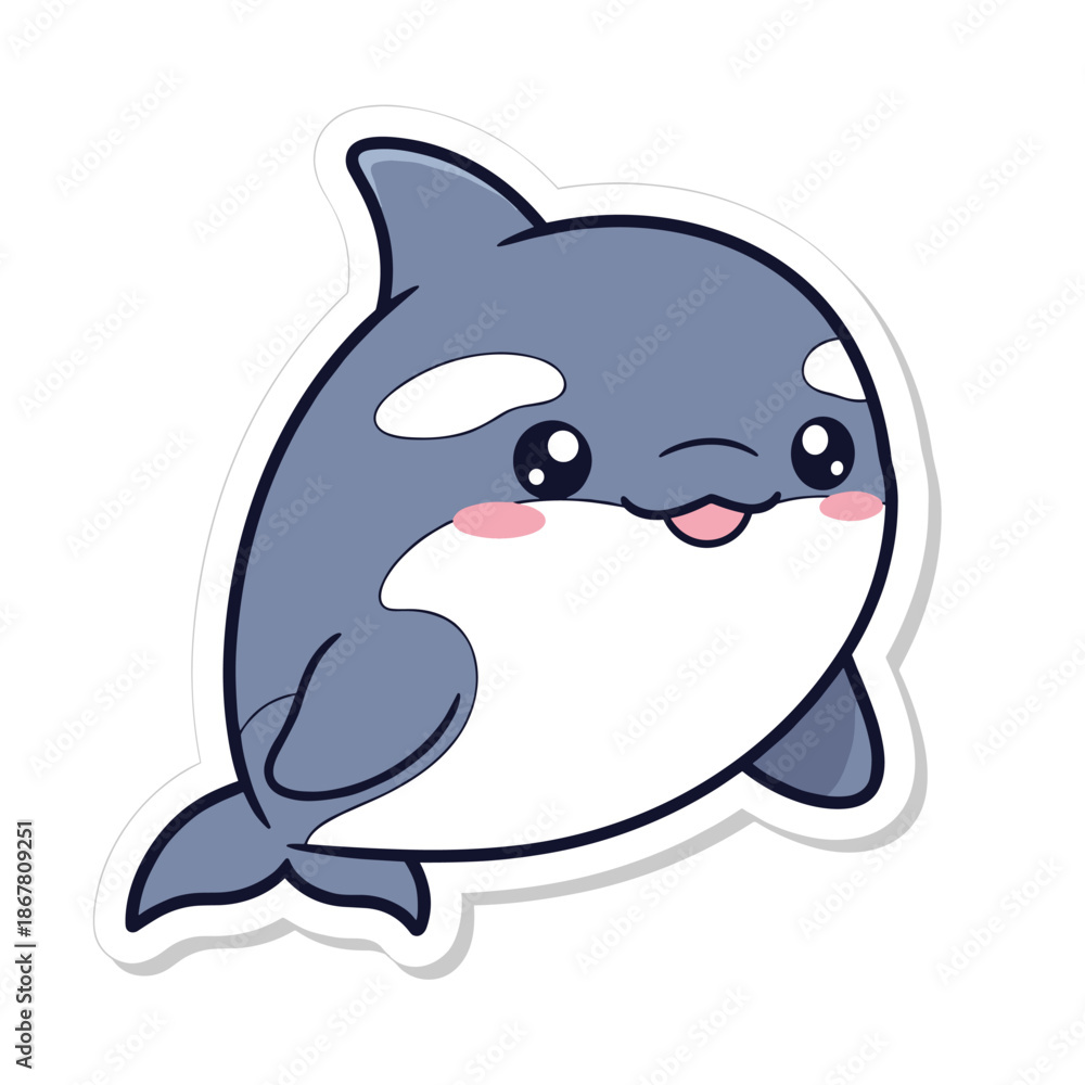 Fototapeta premium Cute Kawaii Orca Whale Sticker Illustration.