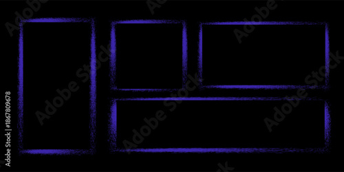 Spray paint frames, colour brush stencil graffiti borders square and rectangular shapes. Grunge airbrush texture, inky contour blue splashes and drips, isolated Vector set
