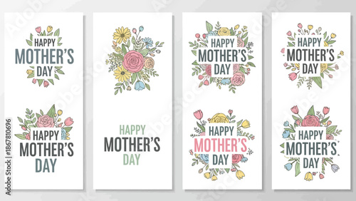 Elegant Mother's Day Floral Design Vector Collection for Greetings and Invitations