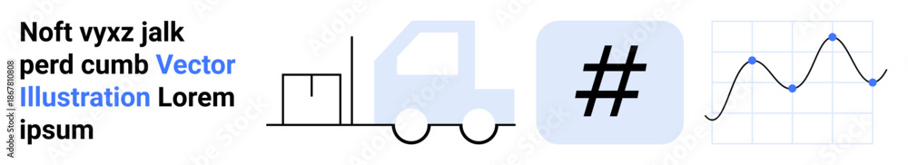 Obraz premium Truck beside stacked boxes, metadata tag representing organization, and line graph visualizing data trends. Ideal for logistics, shipping, analytics, statistics, data management, inventory simple