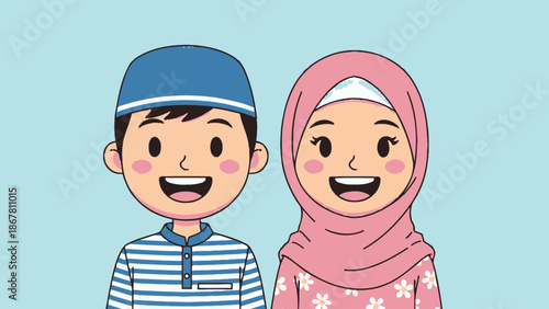 happy muslim kids, cartoon characters