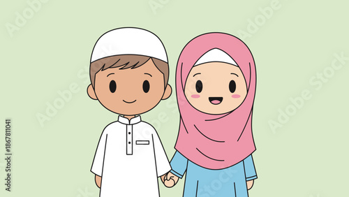 Muslim kids in traditional clothes