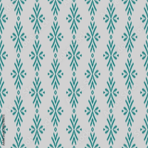 Modern Ikat Geometric Pattern in Teal and Light Gray Neutral and Timeless Diamonds
