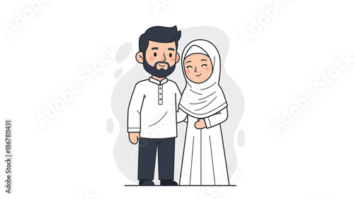 happy muslim couple standing together