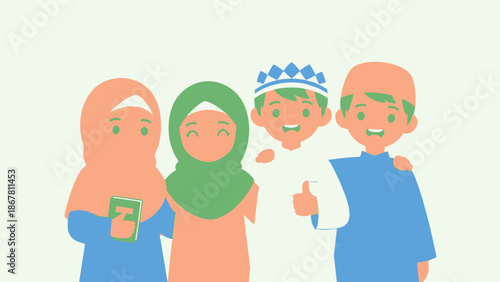 happy muslim kids in traditional clothes