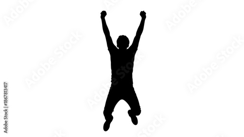 A silhouette of a person jumping up in the air with arms raised in celebration