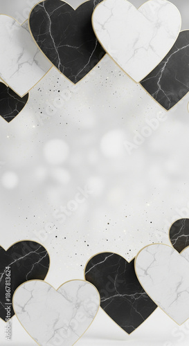 Premium 3D hearts frame with blurred copy space in modern living room, luxury Valentine marketing background design