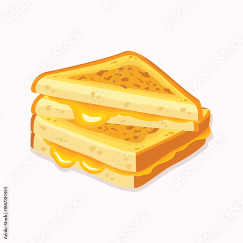 A flat illustration of a grilled cheese sandwich with melted filling, suitable for breakfast menus and cafe branding.
