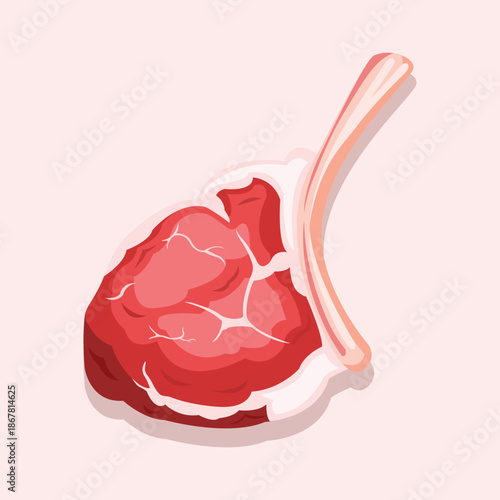 A flat illustration of a raw tomahawk steak with bone, ideal for premium meat branding and culinary ingredient visuals.