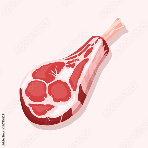 A flat illustration of raw rib meat with visible bone, suitable for butcher displays and cooking ingredient concepts.