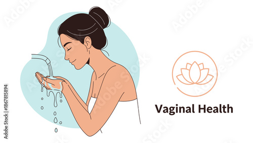 A woman washes her face with water flowing from a faucet into her cupped hands, symbolizing personal hygiene and self-care.