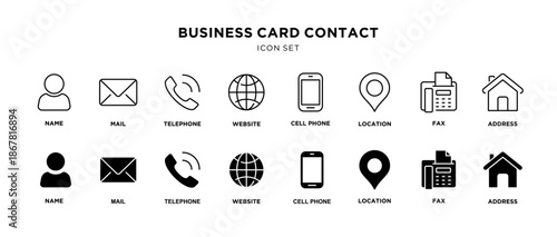 Business card contact icon set with editable stroke