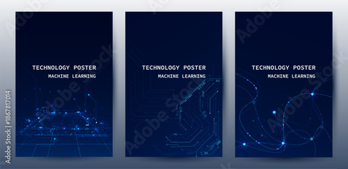 Tech Poster Set And Futuristic Digital Circuit and Machine Learning Backgrounds