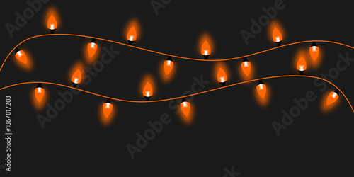Amber Fairy Lights Strand on Black Background, Decorative Glowing Garland for Festive Events and Holiday Seasonal Designs