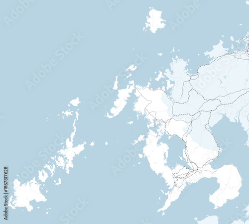 日本の長崎県と隣接する都道府県を含む、シンプルなロードマップ。対馬除く