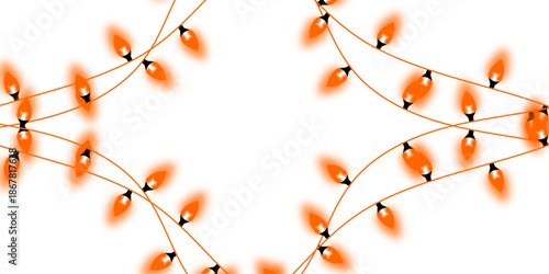 Symmetrical Diamond Frame of Orange String Lights on White Background, Festive Decorative Border Vector for Holiday Design