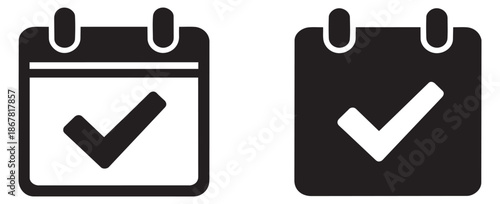 Glyph calendar icon set featuring check marks for scheduling and appointments