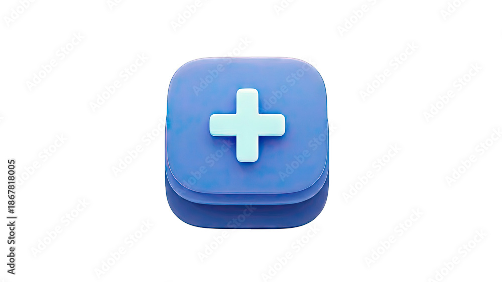 Obraz premium 3D Blue Cross Icon with Rounded Square Base
