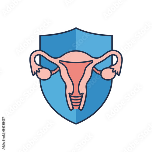 Symbolic illustration of female reproductive system protected by a shield, representing women's health and wellness.