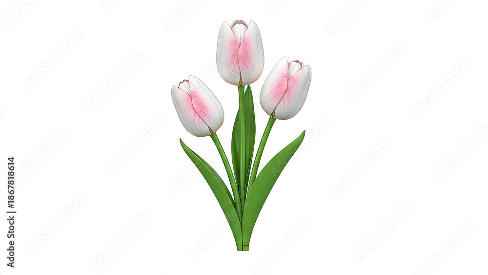 Fototapeta premium Three Pink and White Tulips