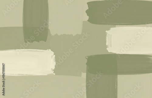 Olive green and beige brush strokes abstract background