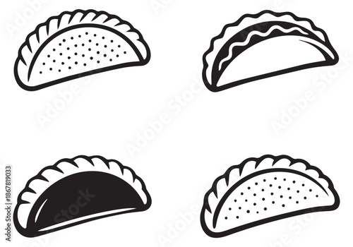 Hand drawn line art empanada icons set featuring different styles for food and restaurant design