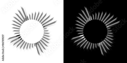 Dynamic abstract spiral sound wave rhythm lines. Circular spiral sound wave rhythm of lines. Circular futuristic abstract lines, black and white background.	
