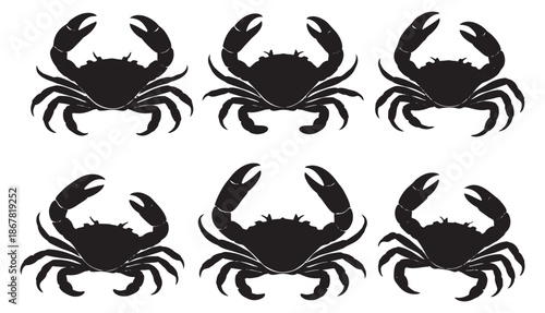Silhouette crab set featuring crustacean illustrations for marine-themed design