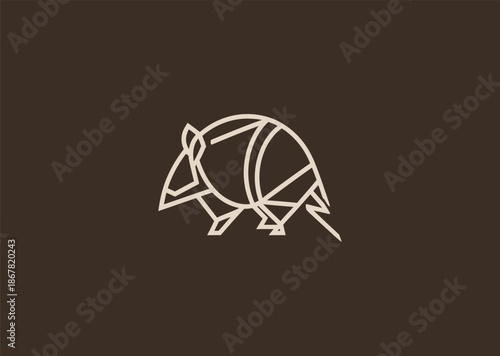 A geometric simple armadillo logo with clean segmented shapes, representing protection, durability, adaptability, balance, and strategic defense
