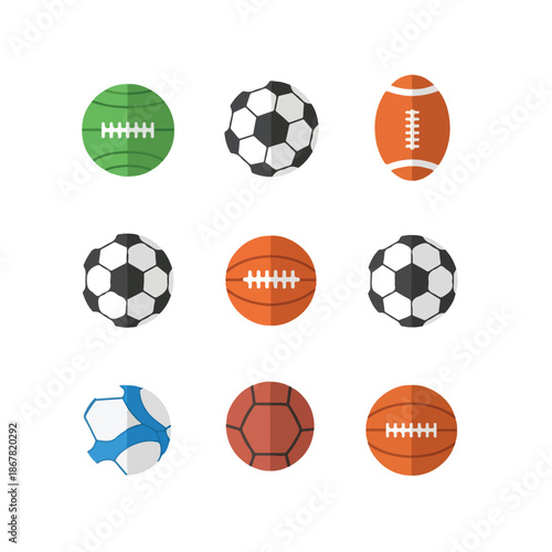 Set of sports balls icons American football soccer basketball.