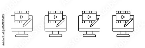 Video Editing Icons Vector Set In Different Stroke Line Style