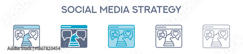 Social Media Strategy Element For Design Graphic - Multi Styles. Vector Illustration Of Two Colored And Black. Multiple Icons Designs Can Be Used For Mobile, Ui, Web 