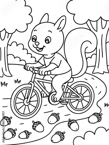 Squirrel's Joyful Bicycle Ride: A cheerful squirrel pedals merrily along a winding path. The image captures playful charm and the simple joy of a leisurely ride.