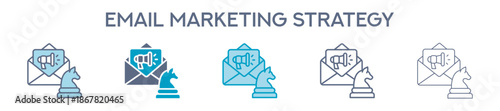 Email Marketing Strategy Element For Design Graphic - Multi Styles. Vector Illustration Of Two Colored And Black. Multiple Icons Designs Can Be Used For Mobile, Ui, Web 