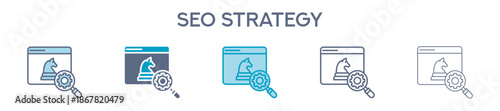 Seo Strategy Element For Design Graphic - Multi Styles. Vector Illustration Of Two Colored And Black. Multiple Icons Designs Can Be Used For Mobile, Ui, Web 