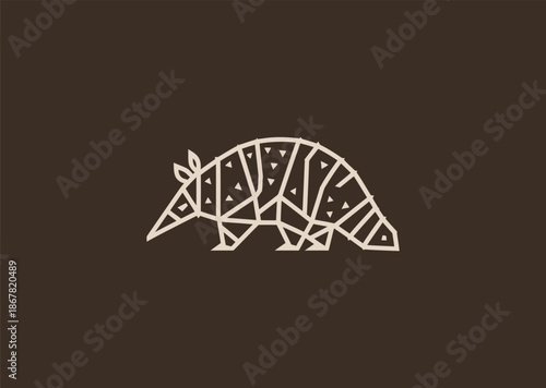 A geometric simple armadillo logo with clean segmented shapes, representing protection, durability, adaptability, balance, and strategic defense