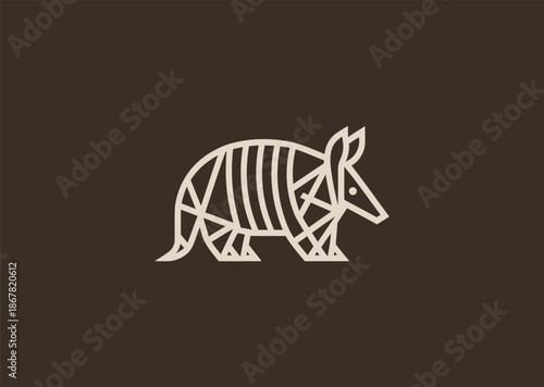 A geometric simple armadillo logo with clean segmented shapes, representing protection, durability, adaptability, balance, and strategic defense