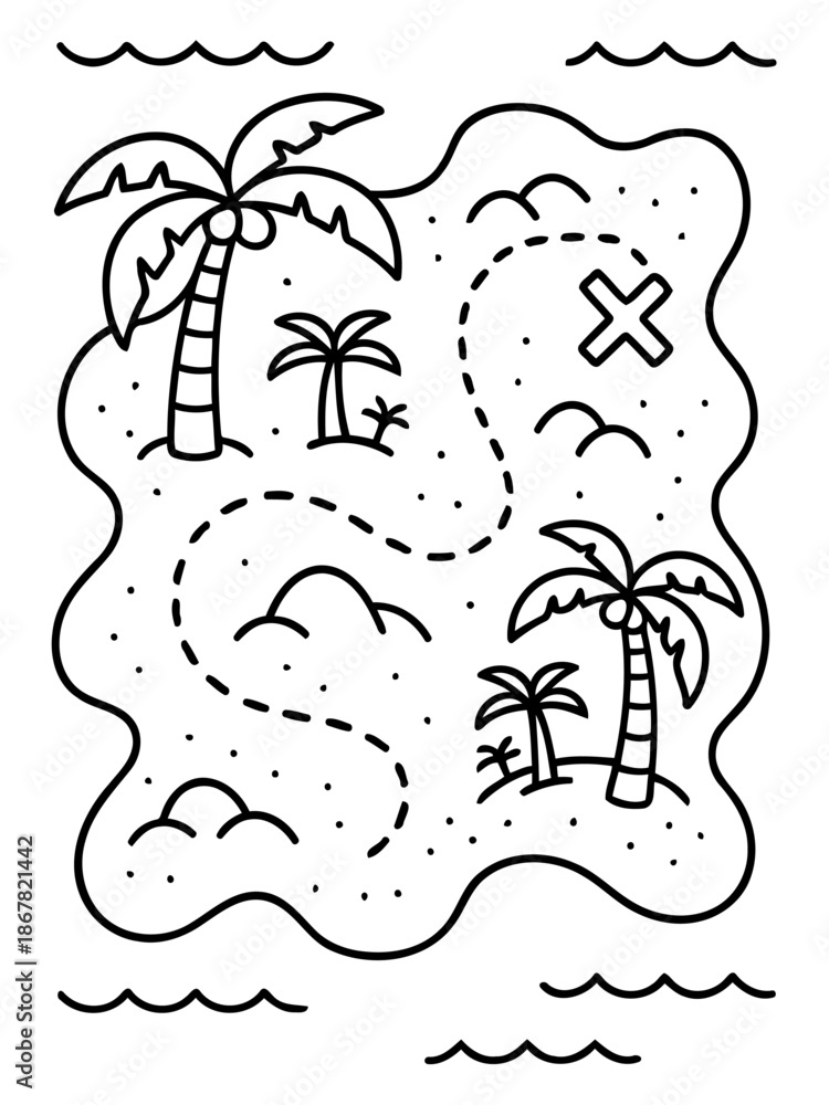 Fototapeta premium Treasure Map: Explore the mystery of a treasure map, charting a course towards adventure and hidden riches. An inviting design inspires imagination and the thrill of discovery.