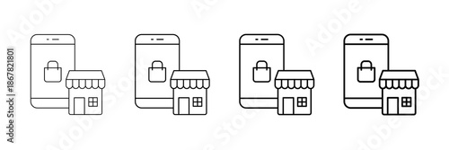 Mobile Store Icons Vector Set In Different Stroke Line Style