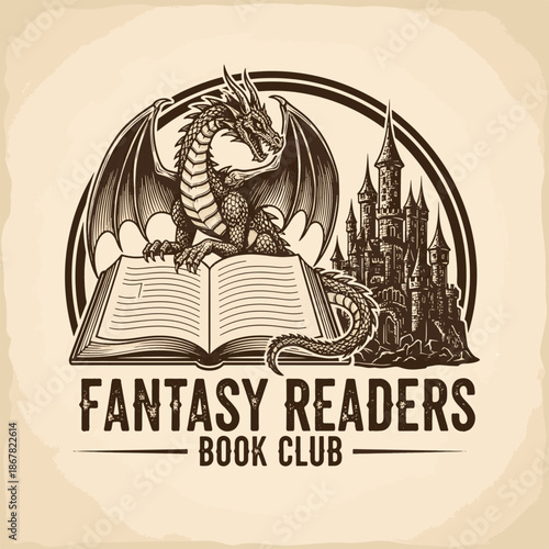 Fantasy Dragon T-Shirt Design with Castle and Open Book Illustration