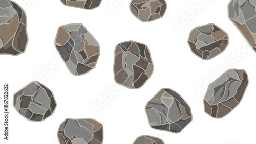 A vector graphic illustration of scattered gray stones on a