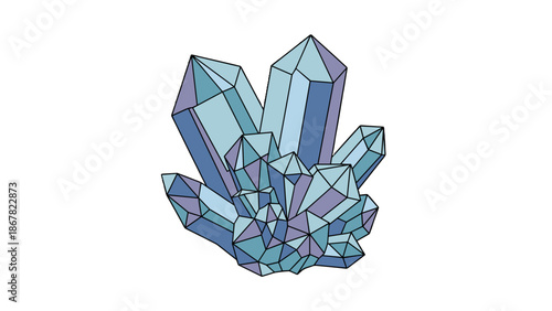 A vibrant blue crystal cluster illustration with sharp facets and edges