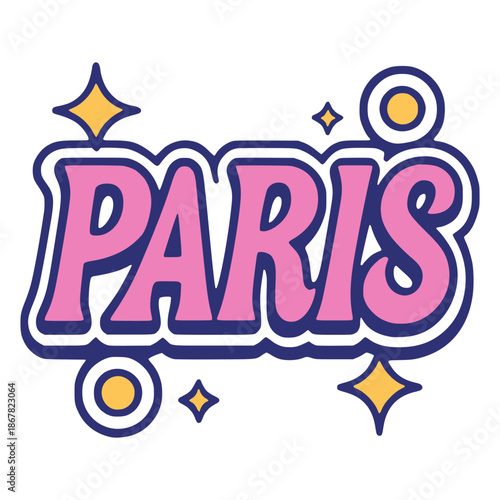 Paris sticker typography Y2K style flat color vector illustration template design