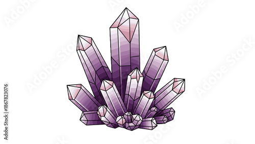 A vibrant purple crystal cluster illustration with sharp geometric facets and points