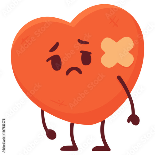 broken heart cartoon character flat color vector illustration template design