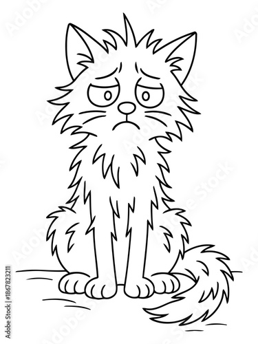 Sad Cat Sketch: A simple line drawing of a forlorn cat, its downturned mouth and downcast eyes portraying a sense of melancholy.